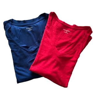 Lot Of 2 MERONA Woman's Size M Red & Blue V Neck Short Sleeve T-Shirts #B